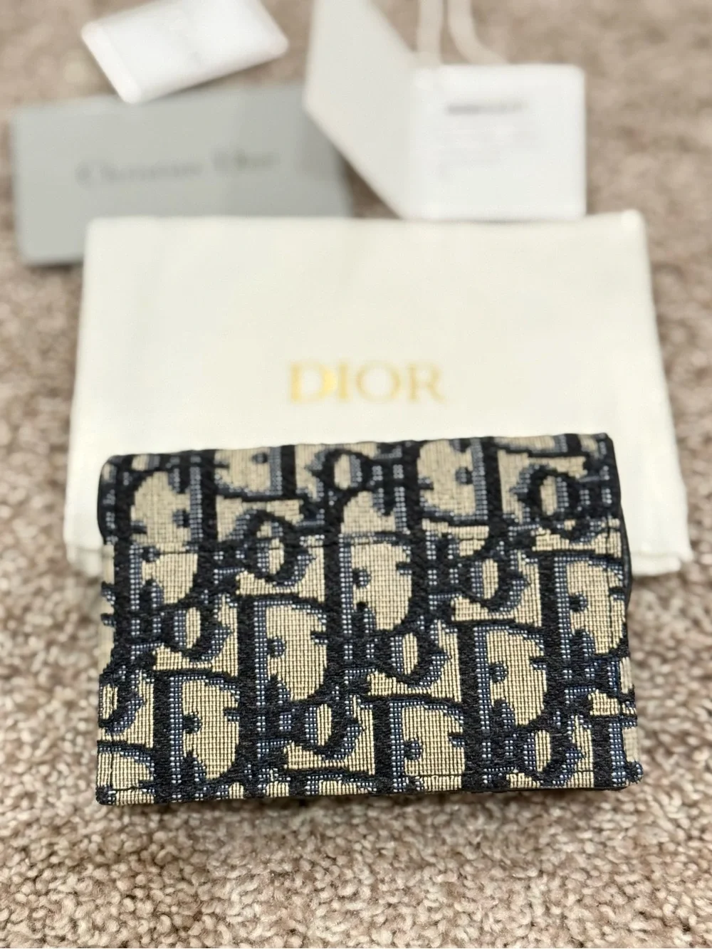 Christian Dior Oblique Saddle Card Holder Blue